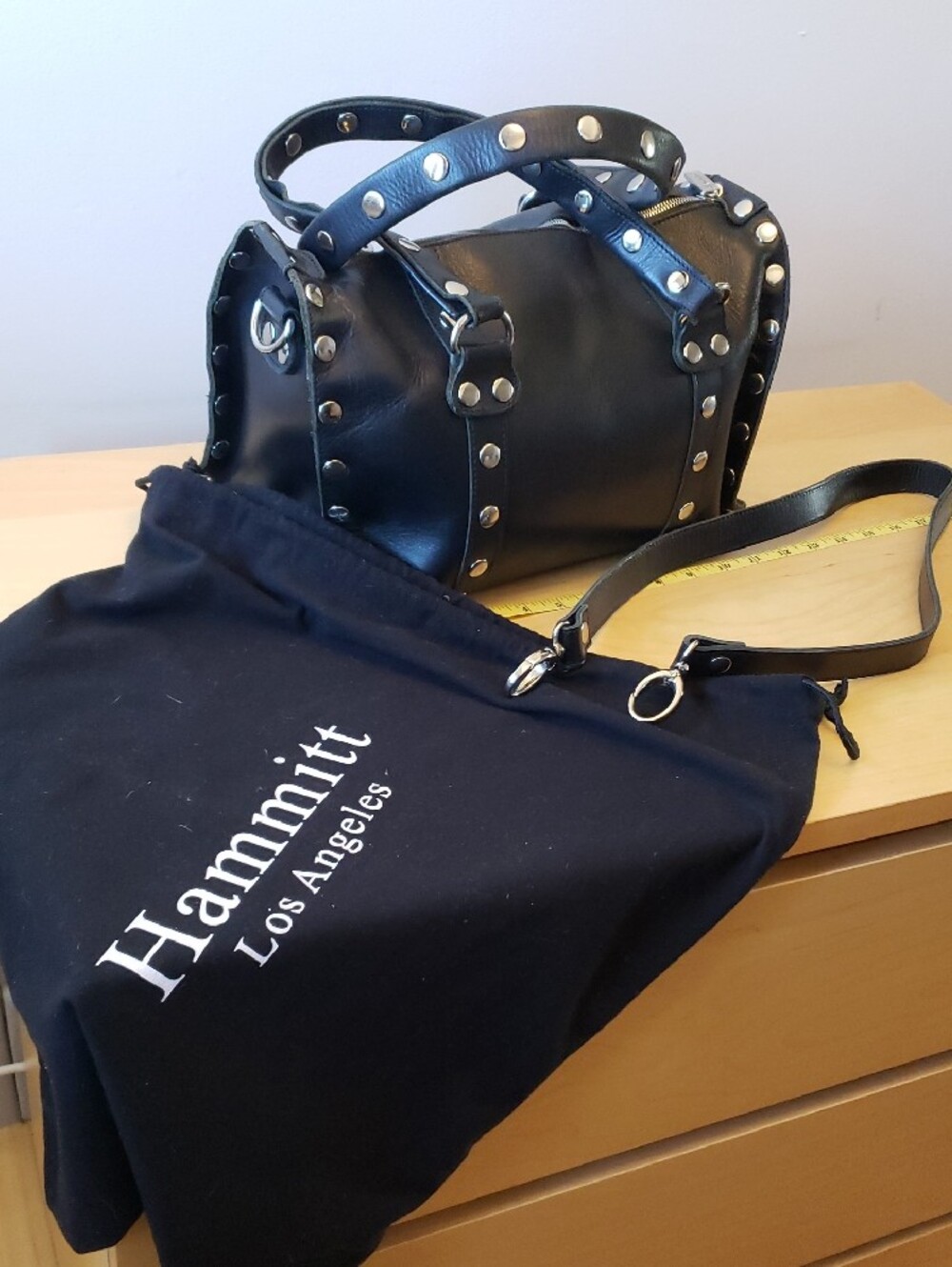 Hammitt Black Leather Studded Satchel with Silver Hardware - Picture 6 of 14